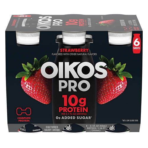 Oikos Pro Zero Sugar Added Strawberry Flavored Protein Shots - 6
